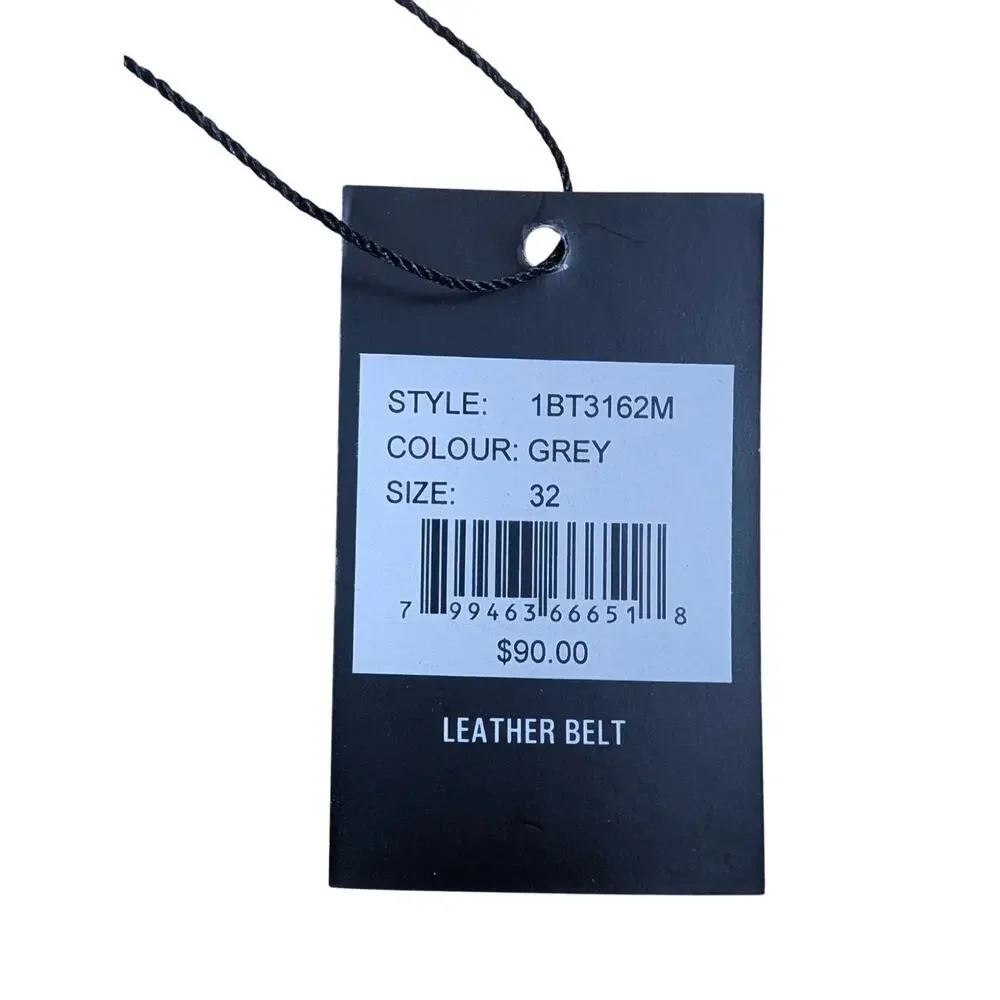 PX‎ Clothing Mens 100% Leather Belt Size 32 Grey 5 Holes 1BT3162M NWT
